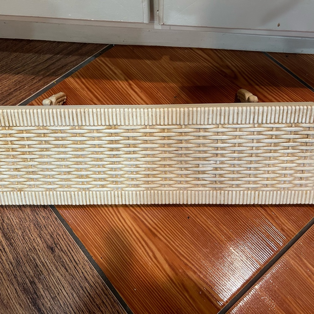 Mid Century Faux Wicker Look Wall Shelf~Display~ 1970s beige